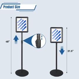 HUAZI Sign Stand Holder 8.5×11-Inch Adjustable Floor Standing with Heavy Duty Base, Both Vertical & Horizontal View Displayed,Snap-Open Frame with Round Safety Corner for Indoor Outdoor,Black, 1PACK
