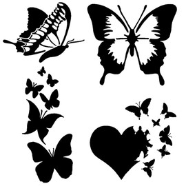 Butterfly Decal 4 Pack: Butterflies, Butterfly Heart, Detailed Butterflies (Black, Large ~5")