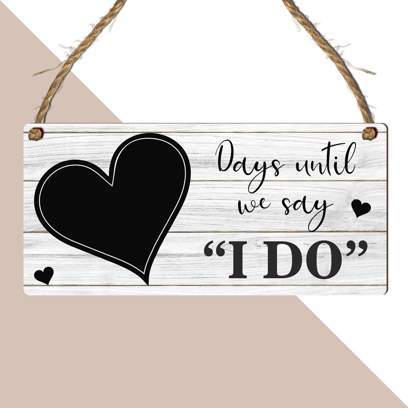 Countdown Wedding Plaque with Rustic Chalkboard/Whiteboard Heart Design - Keepsake