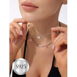 SILVERCUTE Sterling Silver Initial Necklaces for Women Girls Dainty Small A-Z Letter Pendant with Chain Birthday Name Necklace (H)