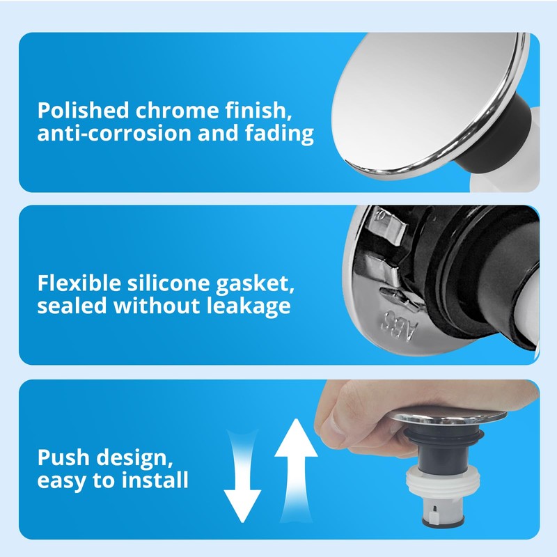 LukeTarp Polished Chrome 972098A Bathroom Sink Push & Seal Pop
