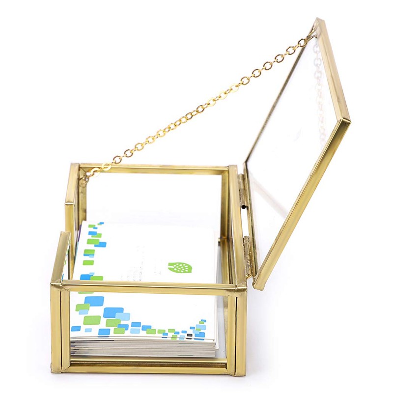 Hipiwe Glass Business Card Holder with Lid - Desktop Name