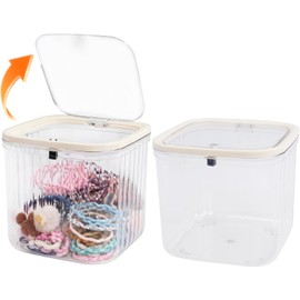 THMINS - Paquete de 2 accesorios para el cabello para niñas, caja de almacenamiento transparente con tapa para clips de pelo para niños, corbatas, lazos y joyas, contenedor apilable a prueba de polvo