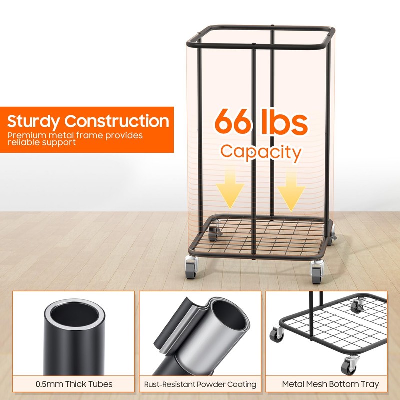 150L Laundry Hamper with Wheels, Rolling Laundry Basket with Metal