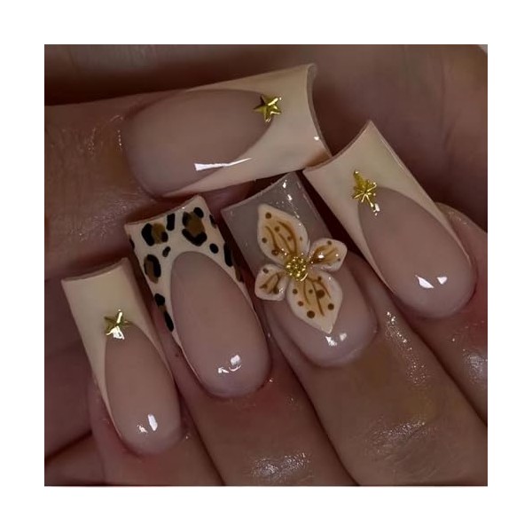 Auiremrti 24 Pieces French Tip Leopard Print Press-on Nails with