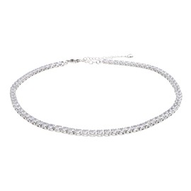 Vaguelly Rhinestones Choker Diamante Choker Sparkling Diamond Silver Crystal Clavicle Chain Cubic Zirconia Necklace Dainty Classic Round Chain Choker for Hot Girl Women