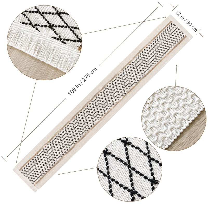 LOMOHOO Macrame Table Runner 12''x108''Cream Beige Boho Table Runner with