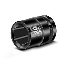 MTO 1/2" Drive 20mm Shallow Impact Socket, 6-Point Metric Socket, CR-MO Steel & Anti-Corrosion Coating for Tight Spaces and Heavy-Duty Tasks