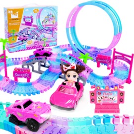 Tracks Car Toys for 3 4 5 6 Year Old Girls Kids,177 PCS 360°Rotating Track Flexible Car for Girls 3-5 Toddler Flex Track Race Cars Toys Birthday Gifts