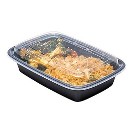 Asporto Microwavable To-Go Container - BPA Free PP Rectangular Take Out Food Container with Clear Plastic Lid - Catering & Takeout - 24 oz - Black - Plastic - Disposable - 100ct Box - Restaurantware