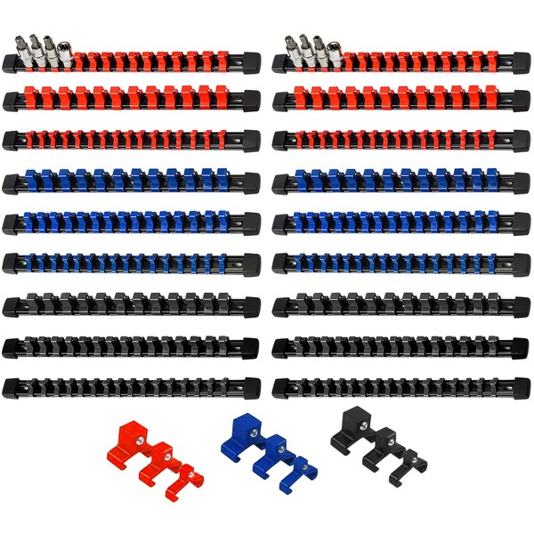 AMM 18-Piece Socket Organizer, 1/2 inch, 3/8 inch and 1/4