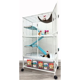 X-Large Two Full Story 4-Tiers Tight 1/2-Inch Bar Spacing Double Large Front Doors for Feisty Ferret Squirrel Hammock Chinchilla Rat Mouse Hamster Gerbil Small Animals Critters Rolling Cage