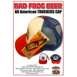 BAD FROG BEER - USA TRUCKERS Cap - Red, White & Blue - Mesh Back