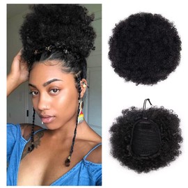 8" Afro Style Short Curly Synthetic Hair Afro Drawstring Ponytail Clip In Hair Extensions Afro