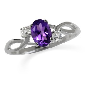 Natural African Amethyst & White Topaz 925 Sterling Silver Engagement Ring Size 11