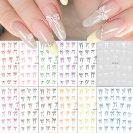 12 Sheets Bow Nail Sticker 3D Embossed Self-Adhesive Color Bow Art Nails Decals 5D Design Stickers Supplies for Women Girls Manicure Decoration 931-12