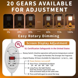 Fobyni White Candle Warmer Lamp with Timer,Lamp Candle Warmer for Jar Candles,20 Gears Rotary Dimming with 2 Bulbs
