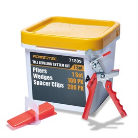 POWERTEC Leveling System Kit with Plier, Wedges 100pk & 1/16" Tile Spacer Clips 200pk for Floor and Wall Installation (71899), 1 Set, Red