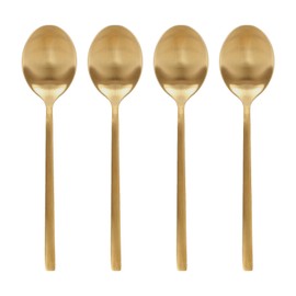 Argon Tableware Stainless Steel Dessert Spoons - 20cm - Gold - 4X Dining Table Spoon High Polished Soup Spoons 4-Piece Dinner Spoons Cutlery Set