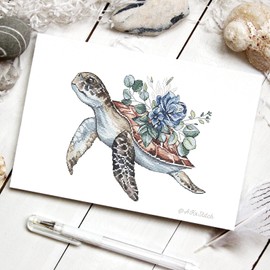 Sea Turtle Cross Stitch Kit with DMC Threads & Fabric, Nautical Ocean Style Embroidery Pattern & DMC Threads of Tortoise, Large Easy Follow Needlework Chart Xstitch HANDMADE