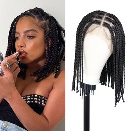 lounoke Short 13x8 HD Lace Knotless Braided Wig, 14 inch Glueless Box Braid Wigs for Black Women, Plucked with Baby Hair