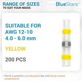 [2025 Upgraded] BlueStars 200PCS Yellow Solder Seal Wire Connectors 12-10 AWG, Waterproof Heat Shrink Butt Connectors for Automotive Marine Boat Motorcycle Outdoor Wire Splice