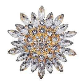 Rhinestone Sunflower Brooch Pins Red/Pink/Black/Purple/White Flower Brooch Elegant Premium Clothing Hat Bag Skirt Accessories for Women Teen Girls (White)