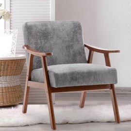 INMOZATA Accent Chairs for Living Room, Mid-Century Modern Armchair Upholstered Leisure Chair with Solid Wood Frame & Soft Cushion for Living Room, Bedroom, Waiting Room (Gray)