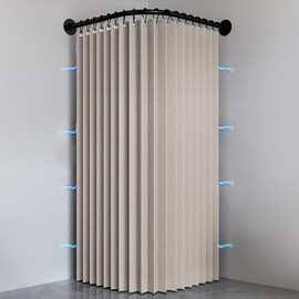 Haoyunll Foldable Waterproof Anti-Mould Shower Curtain with Hooks, Washable Fabric Corner Shower Curtain, Magnetic Shower Curtains for Bathroom, 150 g/m², Beige, 100 x 200 cm