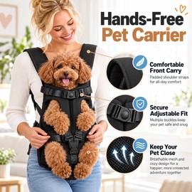 Dog Carrier Backpack for Small Medium Dogs, Adjustable Hands-Free Front Pet Carrier with Thickened Sponge Padding for Travel & Walking