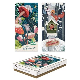 Tallon Festive Wonderland XCA0221 Luxury Slim Christmas Xmas Cards, Box of 12, Illustrated Wood