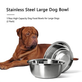 Stainless Steel Large Dog Food Bowl, 176 oz (24cup) Large Capacity Dog Water Bowl, Heavy Duty BPA Free for Extra Large Dogs (2 pcs)