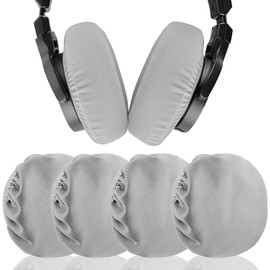 Geekria 2 Pairs Flex Fabric Washable Headphone Covers/Earphone Covers/Ear Pads Protector/Stretchable Sanitary Earcup, Fits 3.14"-4.33" Over-Ear Earpads (Grey)