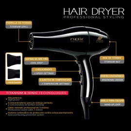 Secadora De Pelo Noir Professional Titanio Color Negro 2000w                                                                                          