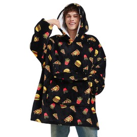 Mewkou Wearable Blanket Hoodie for Adult,Oversized Sherpa Fleece Blanket Hoodie for Women Men,Hamburger Pizza