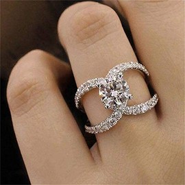925 Sterling Silver Shiny Full Diamond Gemstone Ring Cross Ring Cubic Zirconia Cocktail Rings CZ Solitaire Ring Eternity Engagement Wedding Band Ring for Women TZ.65 (US Code 9)