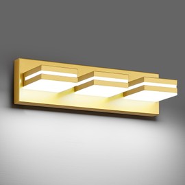 JZEKVN Modern LED Bathroom Lights Fixtures(3-Light),Metal Gold Acrylic Wall Lighting,Vanity Lights for Bathroom Over Mirror(6000k 16In