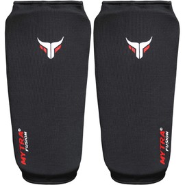 Mytra Fusion Shin Pad G-Tech Padding Elasticated Kick Boxing Muay Thai Training (L/XL, Black)