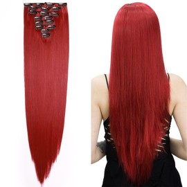 23inch Hair Extension 8 Pcs full Head Set Clip In Hair Extensions Hairpiece Straight Heat-Resisting Dark Red