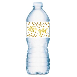 20 Gold It’s a Girl Oh Baby Water Bottle Labels; Baby Shower Set of 20 Waterproof Water Bottle Wrappers, Decorations; Gold and White.
