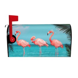 Duduho Flamingos Standing in Clear Blue Sea Mailbox Cover Magnetic Mailbox Wrap Post Box Cover Décor 25.5x21 in