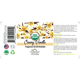 US Organic Creamy Vanilla Fragrance Oil_Oil Soluble_USDA Certified Organic_for Candle, Soap Making, Shampoo, Conditioner, Body Oil, Body Butter, Craft, DIY Projects, and Small Businesses_2 fl oz