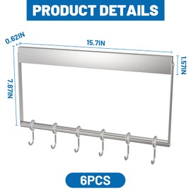 TIMIEEYA 16 Inch Magnetic Knife Holder for Wall Mount - Magnetic Knife Strips with 6 Hook, No Drilling Knife Magnetic Strip and Utensil Hanger for Wall Powerful Knife Magnet Rack