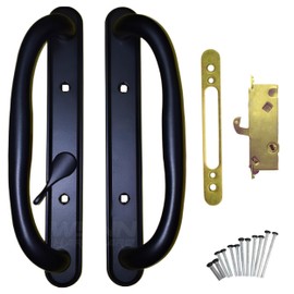 Wynn Hardware 10" Olympus Sliding Patio Glass Door Offset Pull Black Handle Set Replacement with Mortise Lock - fits 3 ¹⁵/₁₆ inches Hole Spacing, and 1-1/4" to 2-1/4" Door Thickness