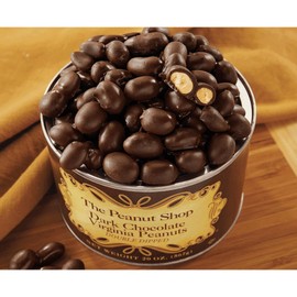 The Peanut Shop of Williamsburg Virginia Peanuts, Double Dipped Dark Chocolate Covered Peanuts, Gift Pack of 2, 11.5 oz. Tins By Lyza's Sweets & Treats