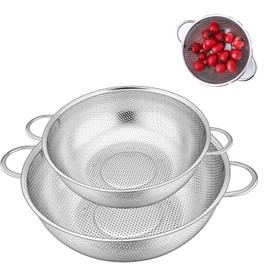 Set of 2 Kitchen Strainers with Handles, Pasta Sieve, Diameter 22 cm, 19 cm, Stainless Steel Pasta Strainer, Strainer Basket Over, for Pasta, Draining Vegetables and Fruits, Rice, Dishwasher Safe