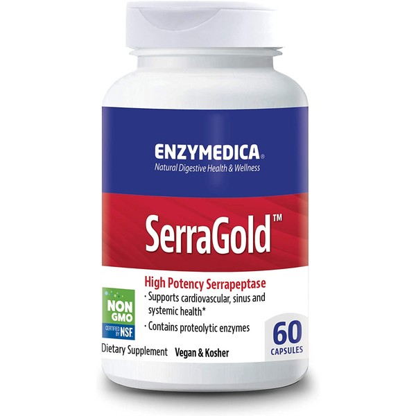 Enzymedica, SerraGold, Enzyme Supplement to Support Cardiovascular, Sinus and Immune Health, Includes Serrapeptase, Vegan, 60 Capsules (60 Servings) (FFP)