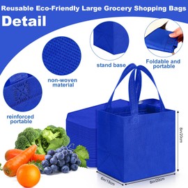 Windyun 200 Pcs Reusable Tote Bag Bulk Non Woven Shopping Bag with Handle Reusable Grocery gift Tote(Blue,8 x 6 x 8 Inch)
