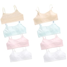 Herepai Training Bras for Girls Seamless Adjustable Cotton Cami Bralettes (8 Pack, 12-14 Years)