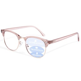 OPTOFENDY Progressive Multifocal Reading Glasses for Women Men Square Blue Light Blocking Classic Half Frame Computer Readers Light Brown 2.0x